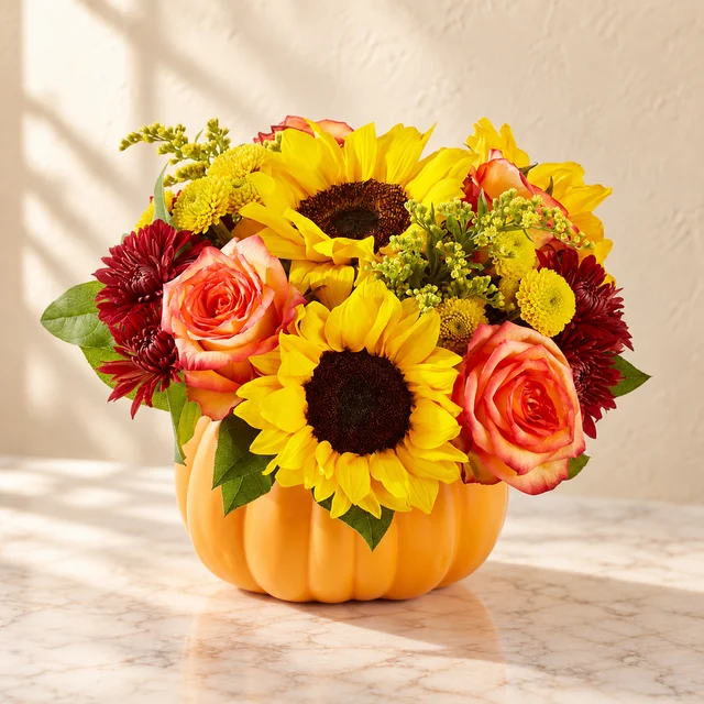 Golden Gourd Pumpkin Bouquet seasonal floral arrangement
