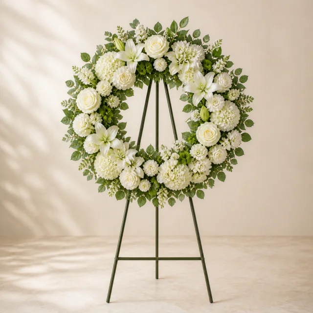 Cream white and ivory remembrance wreath for a funeral service