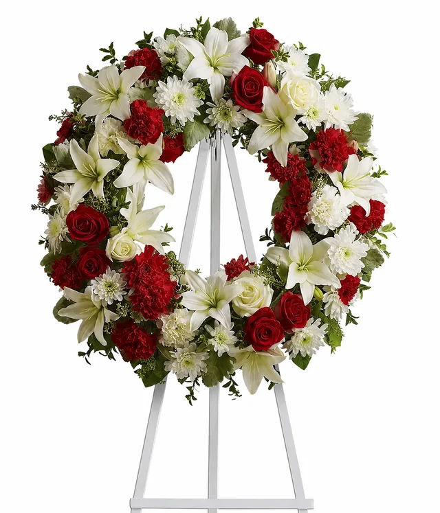 Velvet red and white floral remembrance wreath