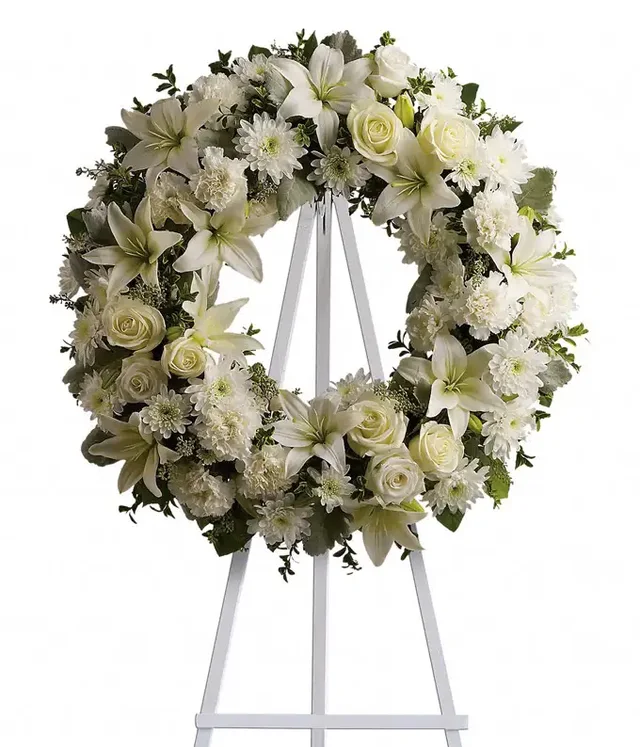 Cream white and ivory floral remembrance wreath