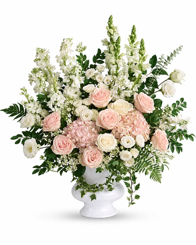 Blush pink and white service floor basket